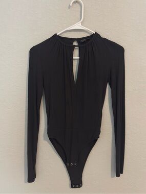 Top Shop Dark Grey Ribbed Long Sleeve Bodysuit